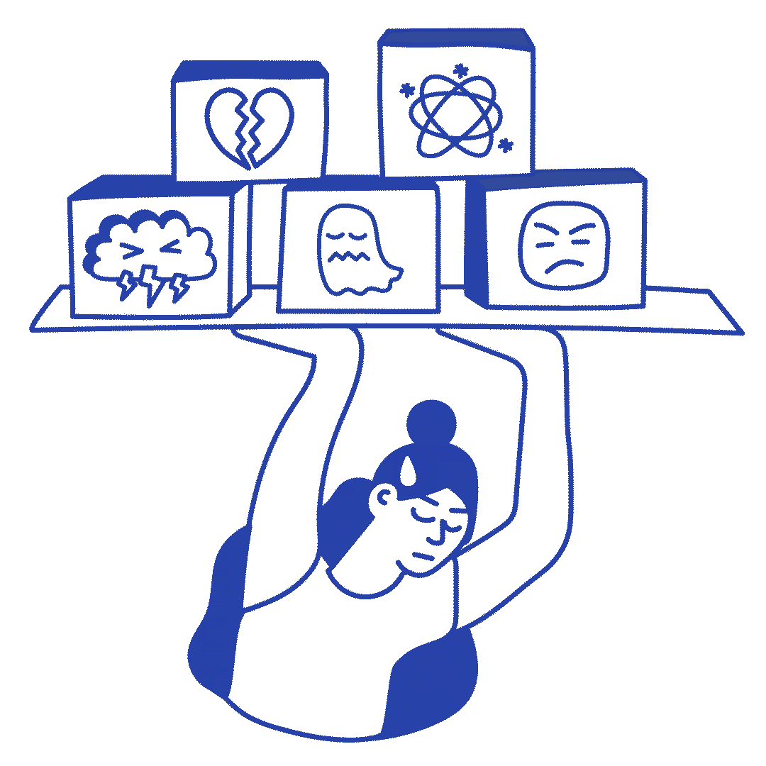 Kvinna som bär flera känslor